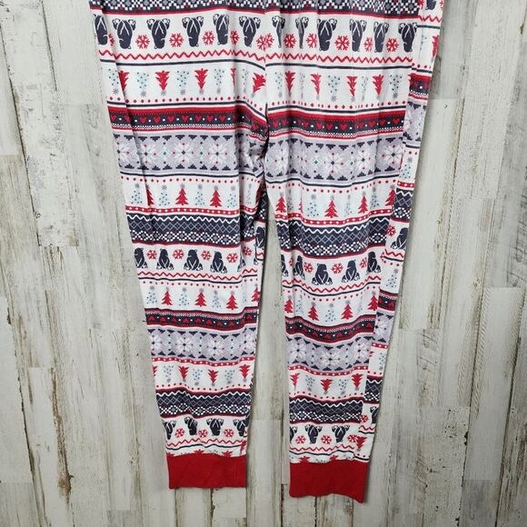 Cuddl Duds Jammie Fair Isle Holiday Union Suit Pajamas White Red Size Small - Picture 5 of 9